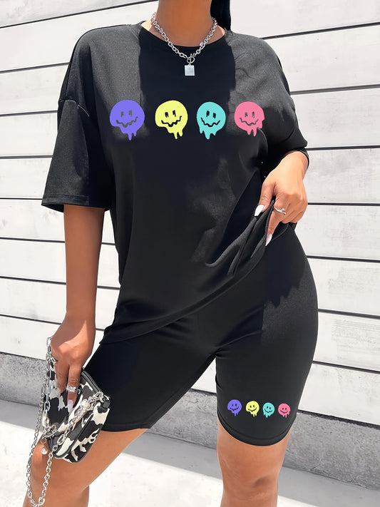 Melting Smile Two Piece Set Crew Neck T-Shirt & Shorts