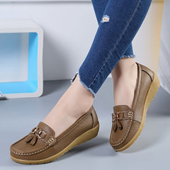 Women's Low Wedge Loafers Lightweight Slip On Shoes Soft Flats