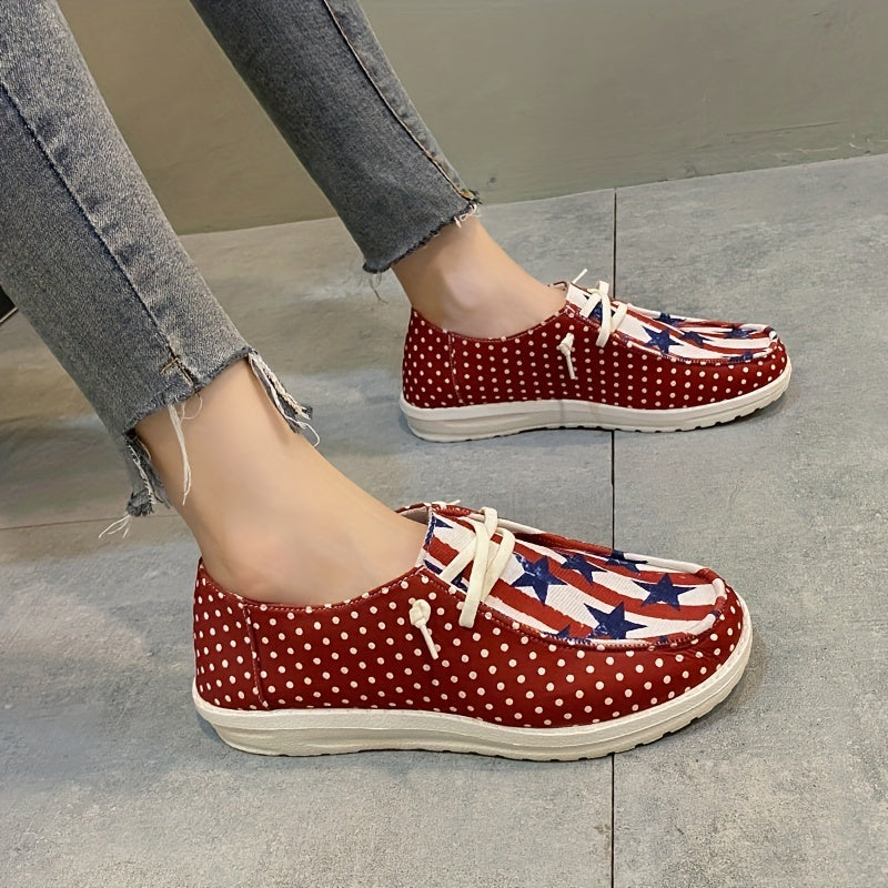 Women's Star & Striped Canvas Shoes Lace Up Lightweight Independence Shoes