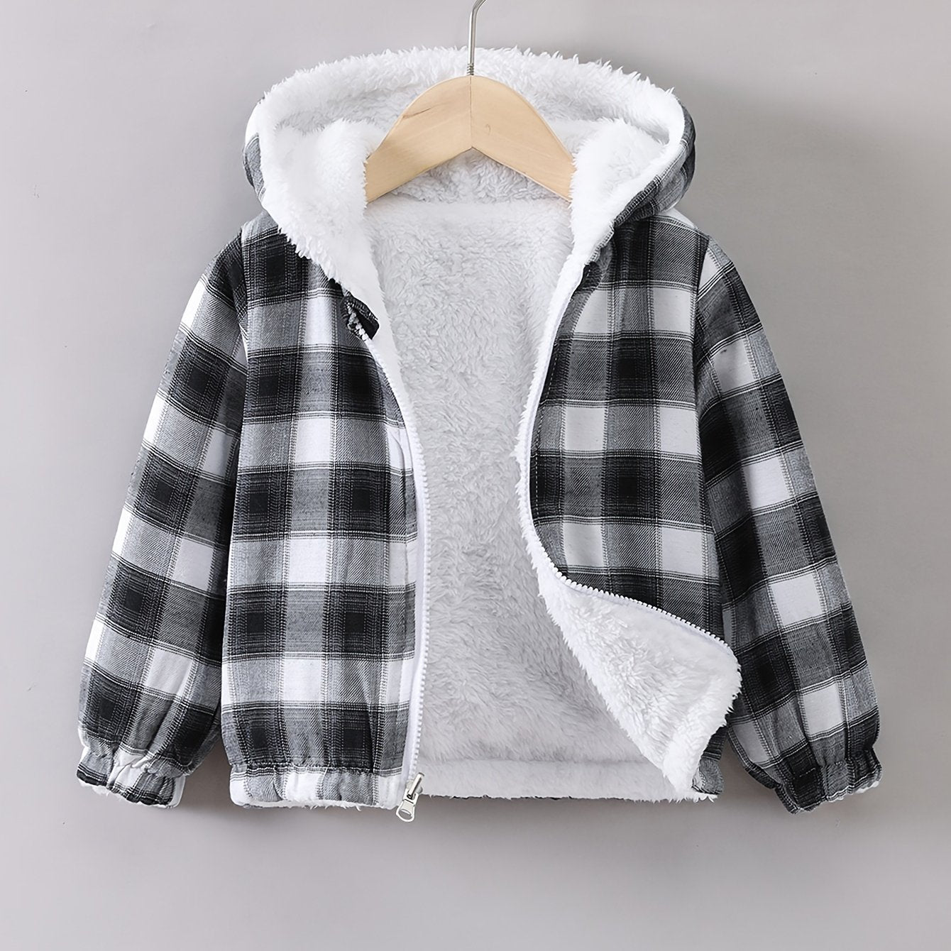 Boys Plaid Hooded Fleece Zip Up Jacket