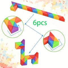 6pc Mini Rainbow Fidget Snake Cube Puzzle Toys for Youngsters Ages 3