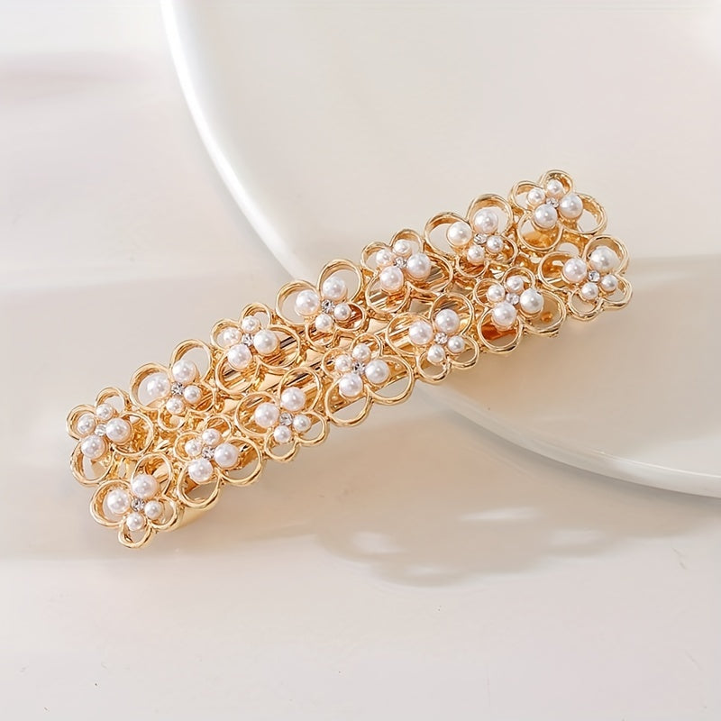 Hollow Butterfly Flower Faux Pearl Hair Clip French Barrette Head Jewe