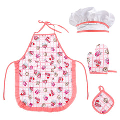 Kids 4pcs Play Kitchen Set with Pink Cake & Dinosaur Aprons