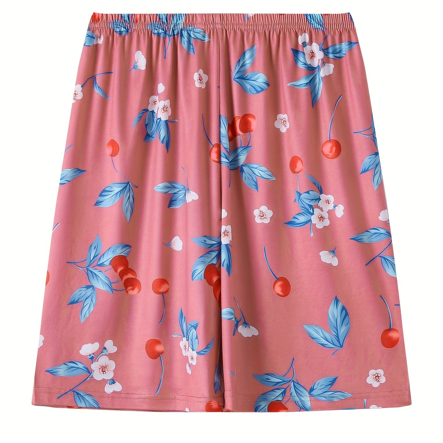Floral Print Plus Size Pajama Shorts Elastic Waist Stretch Home Wear