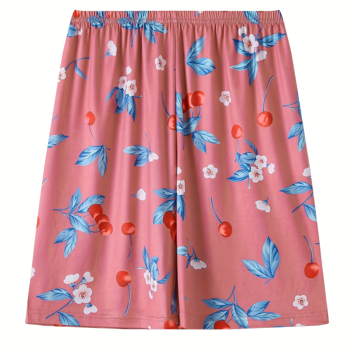 Floral Print Plus Size Pajama Shorts Elastic Waist Stretch Home Wear