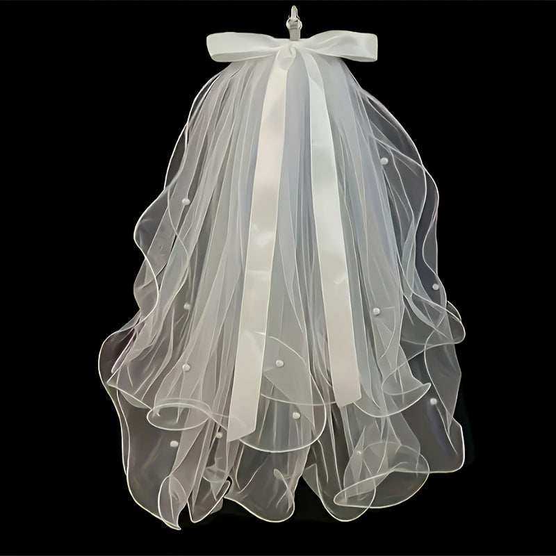 Pearl Bow 3D Butterfly Veil Set for Weddings & Parties
