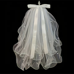 Pearl Bow 3D Butterfly Veil Set for Weddings & Parties
