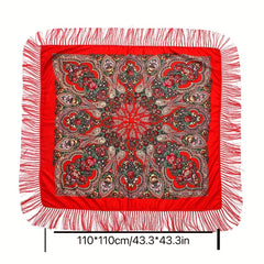 Bohemian Flower Print Square Scarf Vintage Warm Cape Women's Cardigan Wrap
