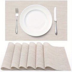 6pcs Vinyl Woven Placemats Beige Heat Resistant Kitchen Dinners Indoor Outdo