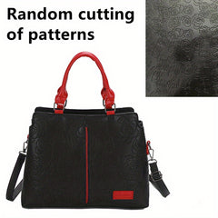 Embossed Faux Leather Shoulder Bag Women's Double Handle Purse