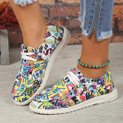 Women's Colorful Graffiti Pattern Low Lace Up Canvas Shoes