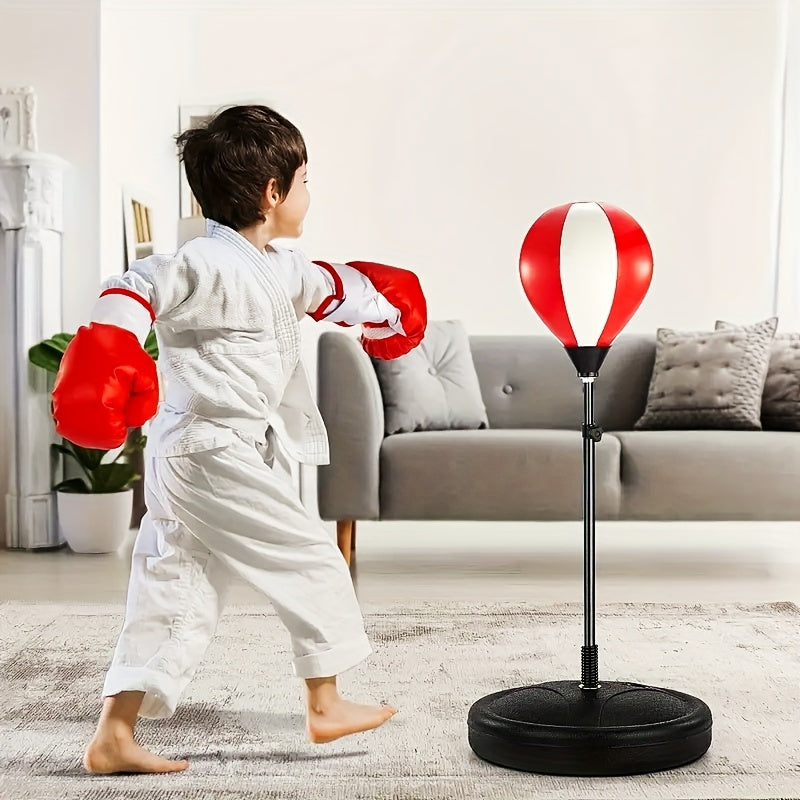 Kids Boxing Gloves & Bag Set Adjustable Punching Bag With Stand