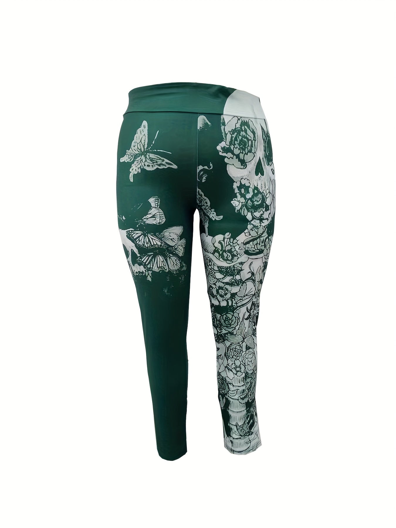  Skull & Floral Print High Rise Gothic Leggings