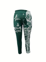  Skull & Floral Print High Rise Gothic Leggings