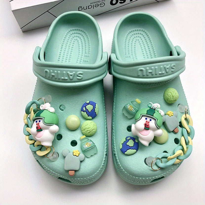 13pcs Green Rabbit Shoes Charms for Clogs Sandals - Boys Girls Accessories