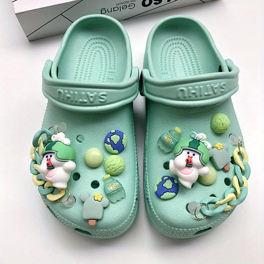 13pcs Green Rabbit Shoes Charms for Clogs Sandals - Boys Girls Accessories