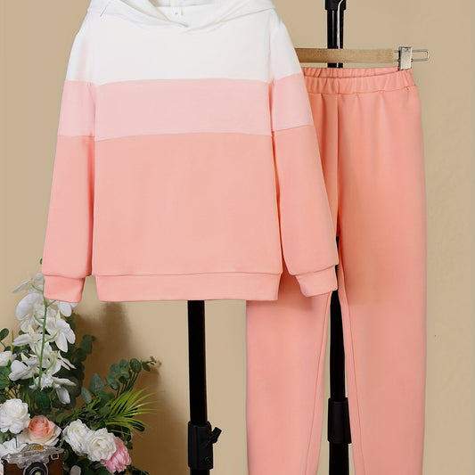 Gradient Stripe Girl's 2pcs Hoodie & Sweatpants Set