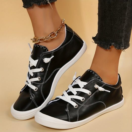 Women's Faux Leather Sneakers Causal Lace Up Outdoor Shoes