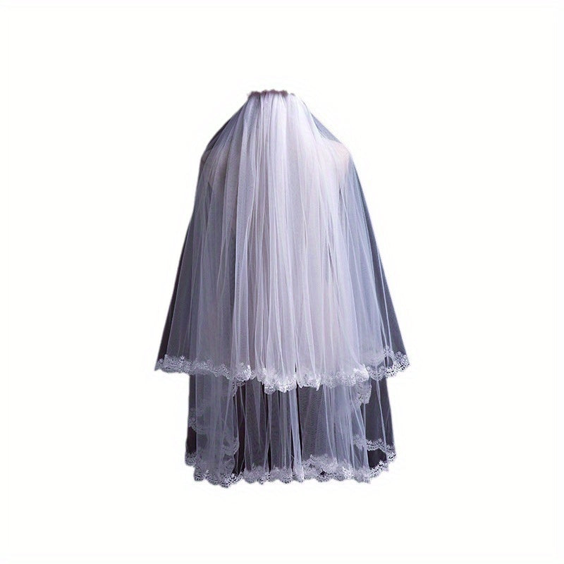 Bridal Wedding Veil Lace Edge Double Layered Comb Access