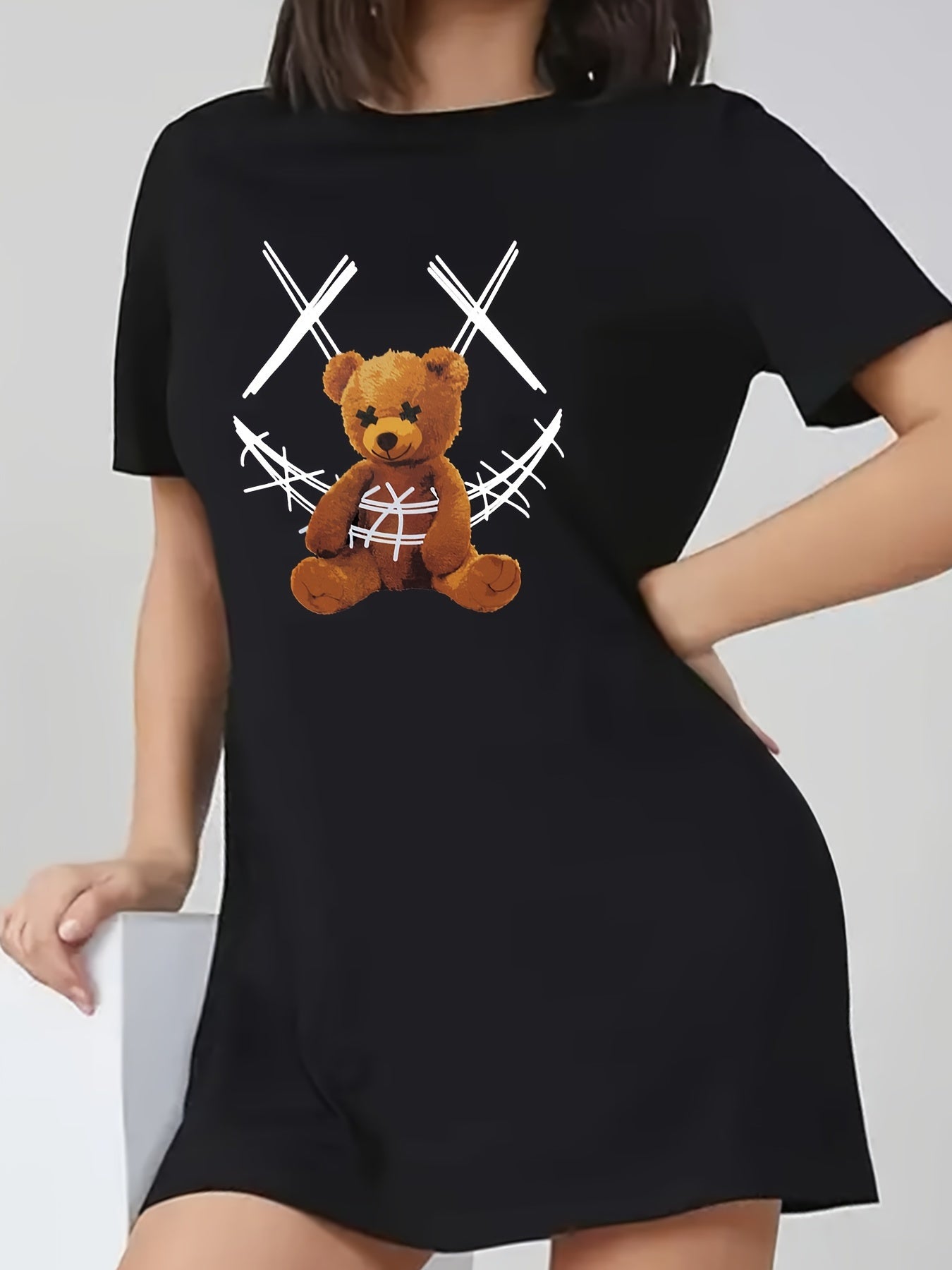 Bear Print Short Sleeve Tee Dress