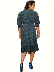  Women's Polka Dots Bubble Sleeve Notched Neck Dress