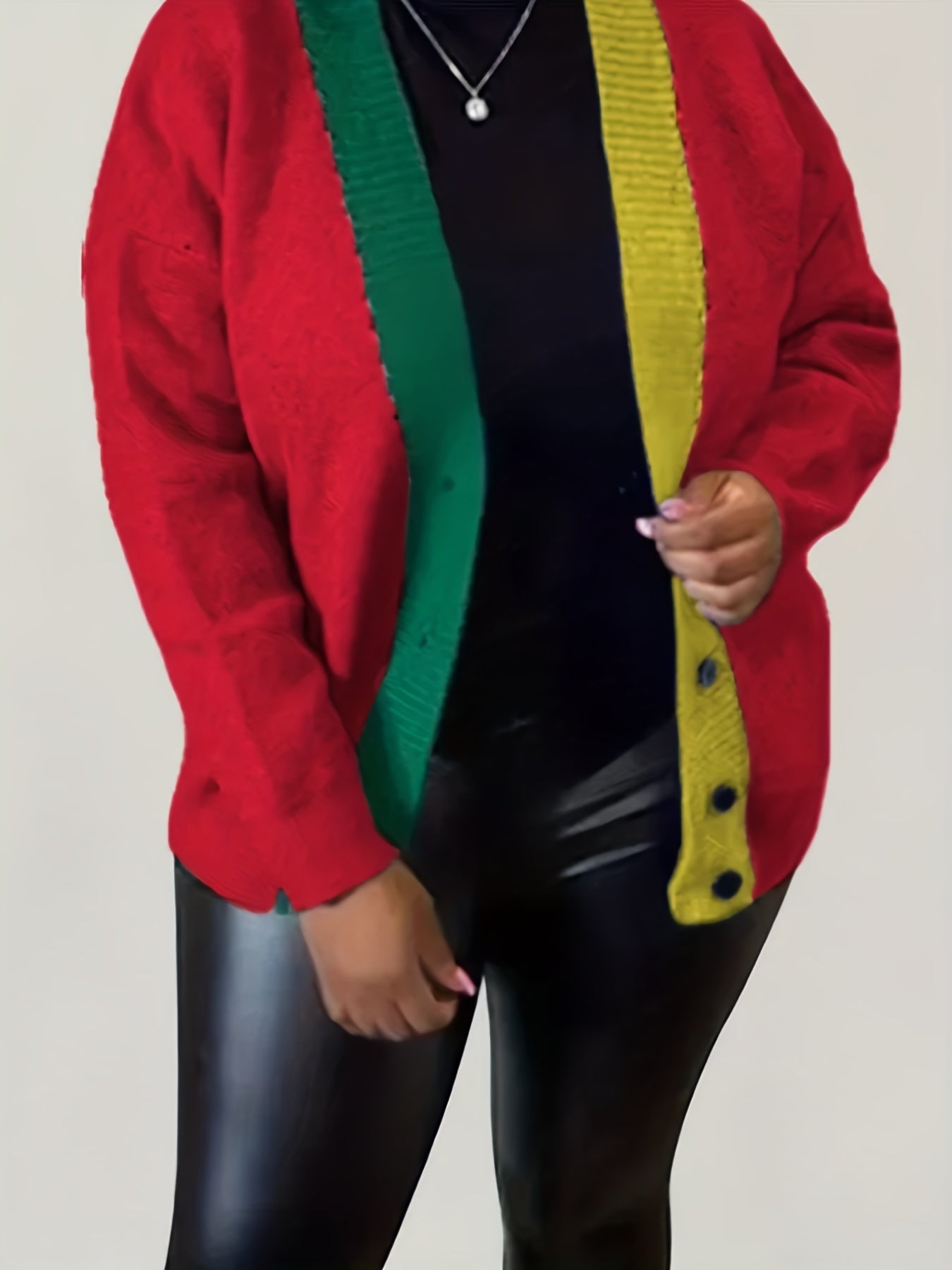  Colorblock Long Sleeve Button Up Cardigan