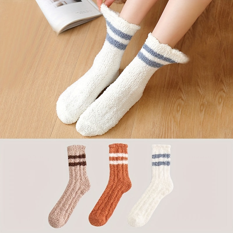 3 Pairs Striped Fuzzy Socks Women's Stockings