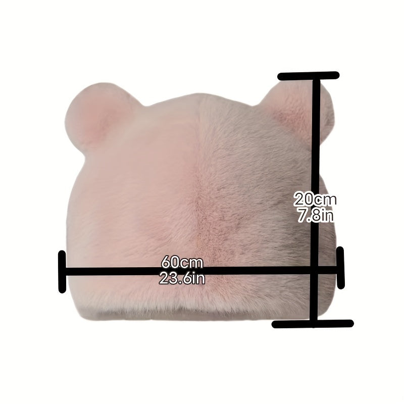 Bear Ears Plush Cloche Hats Faux Fur Warm Bucket Hat
