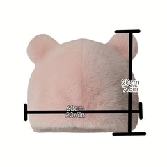Bear Ears Plush Cloche Hats Faux Fur Warm Bucket Hat