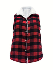  Gingham Print Fleece Liner Vest Coat