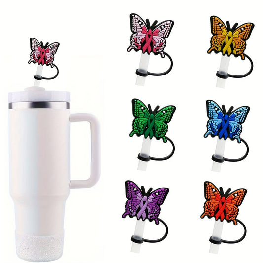 6pcs Ramadan Reusable Butterfly Straw Tip Covers Silicone Straw Stoppers