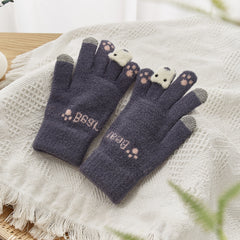 Nameless Bear Five Finger Gloves Plush Gloves for Women