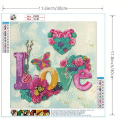 DIY Round Diamond Painting LOVE Text 30x30cm