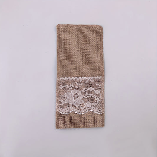 10pcs Burlap Lace Utensil Holders for Vintage Wedding