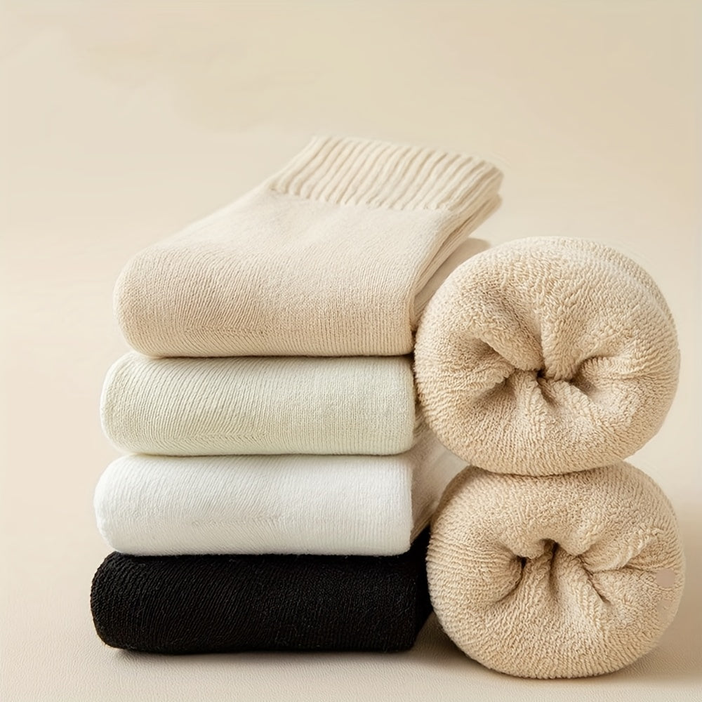 Women's Winter Mid Tube Socks Solid 4 Pairs Warm & Comfy Stockings