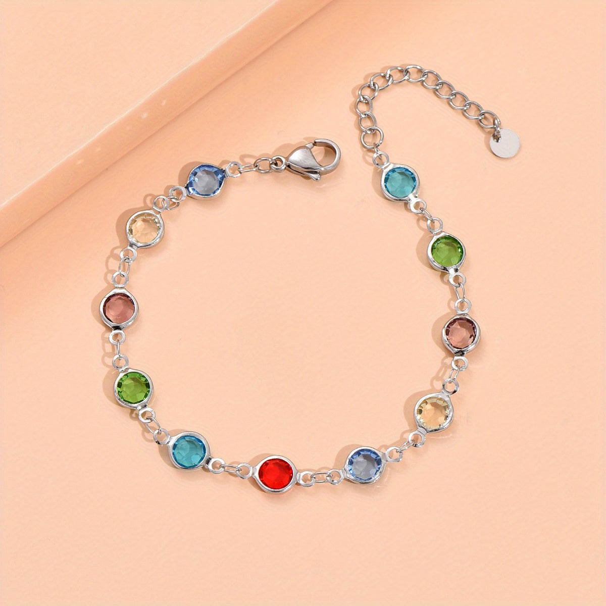 Colorful Zircon Stainless Steel Bracelet