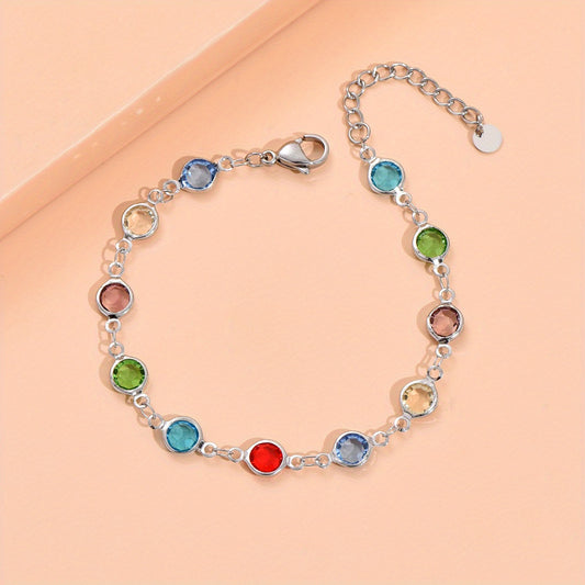 Colorful Zircon Stainless Steel Bracelet