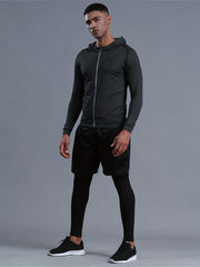5 Pc Men's Quick Dry Gym Outfit: Jacket, Hoodie, T-shirt, Shorts, Leggings