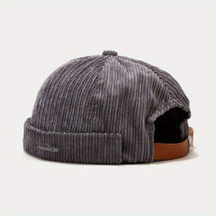 Cotton Brimless Beanie Cap Corduroy Sailor Hat Small Fish Pattern Unisex
