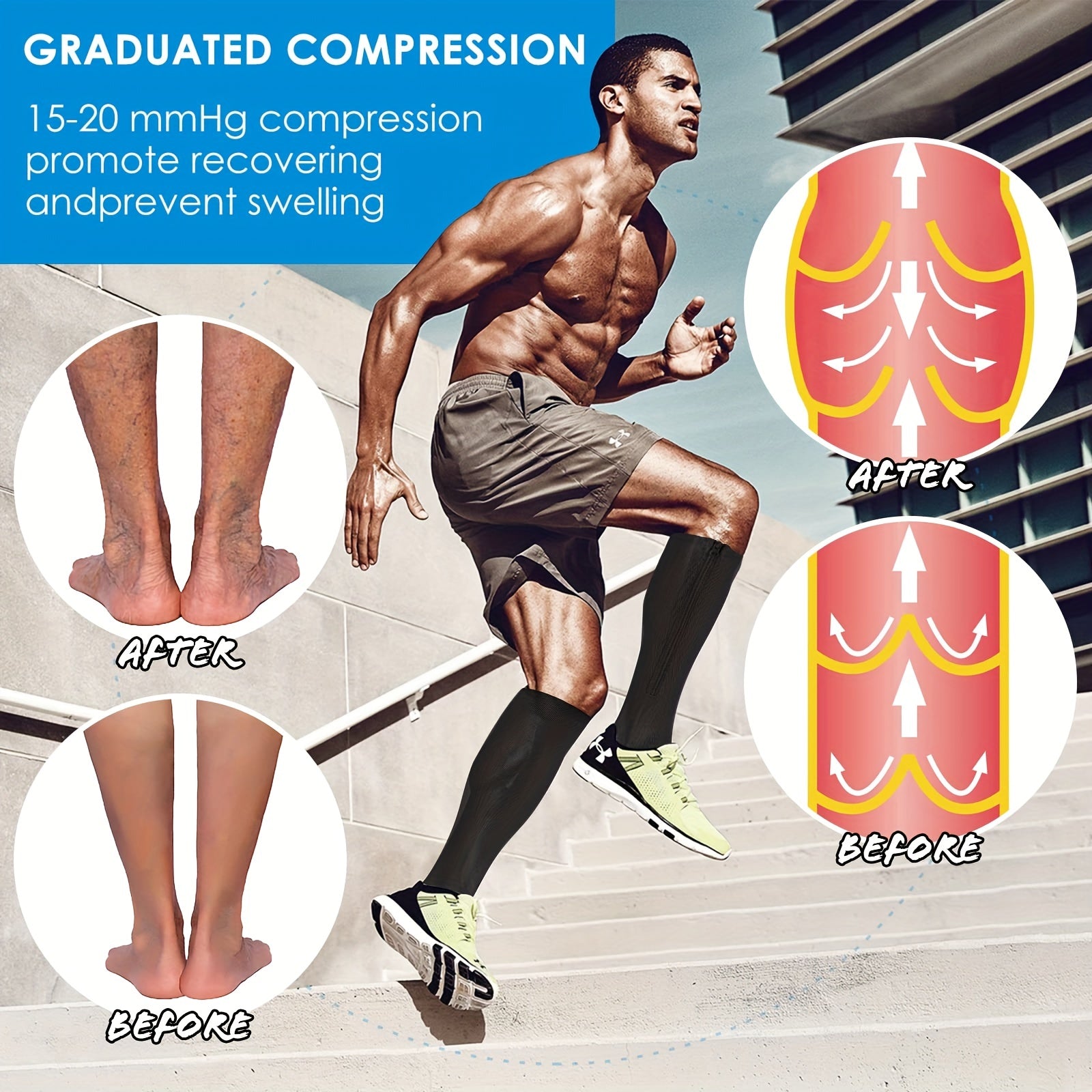Men's Compression Zip Sport Socks - Set of 2