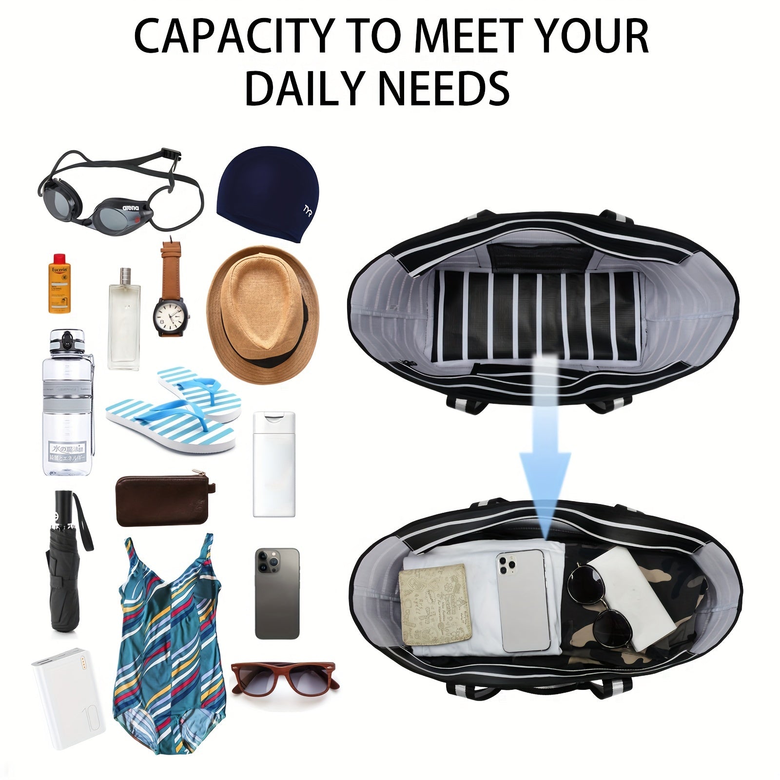 Women's Large Capacity Tote Bag Lightweight Versatile Beach Bag