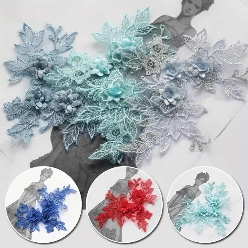 3D Flower Lace Applique Embroidered Material Trim For DIY Wedding Dress