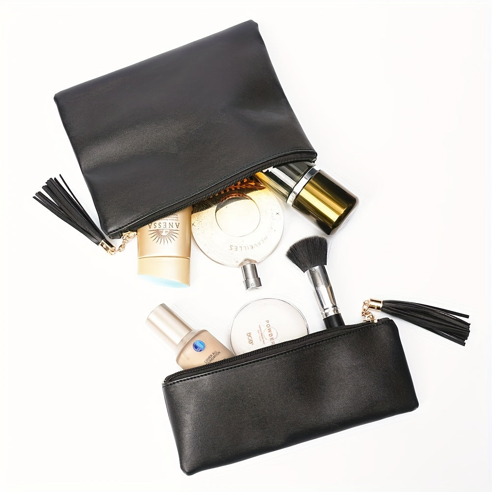 Large Leather Makeup Bag Zipper Pouch for Women Travel