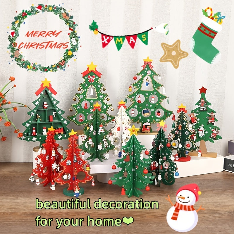 1pc 3D Wooden Christmas Tree Ornament - Window Decoration