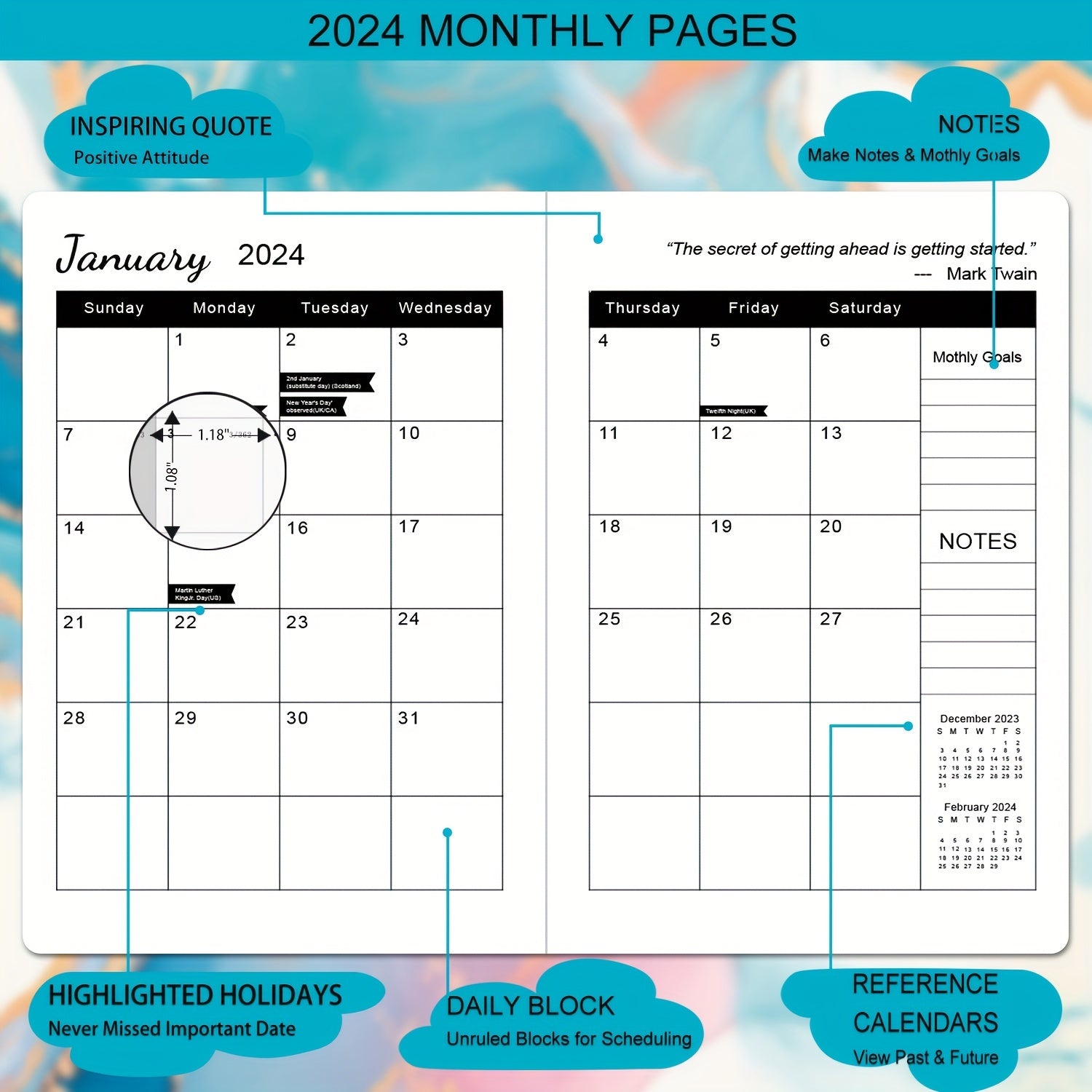 A5 Week To View Diary Jan-Dec Faux Leather Hard Cover Weekly Diary