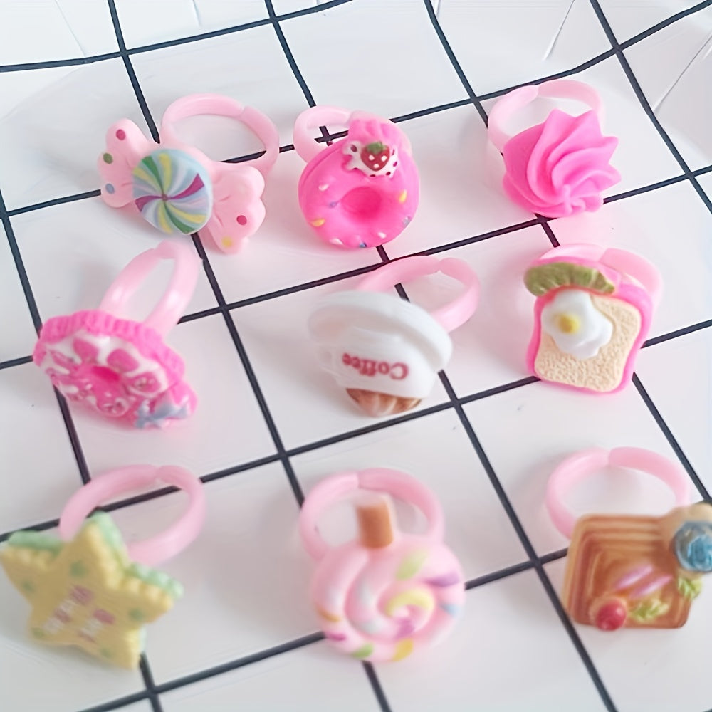 10Pcs Mixed Jewelry Plastic Rings for Girls Resin Candy Heart Ring
