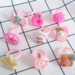10Pcs Mixed Jewelry Plastic Rings for Girls Resin Candy Heart Ring