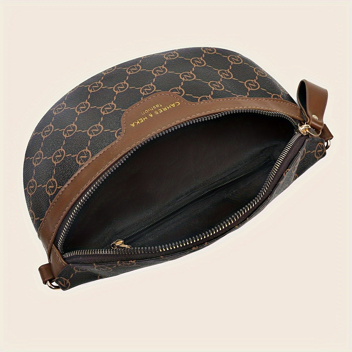 Classic Retro Pattern Crescent Shoulder Bag With Mini Round Purse