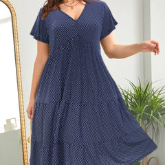 Dot Print Short Sleeve Maxi Dress Plus Size V Neck