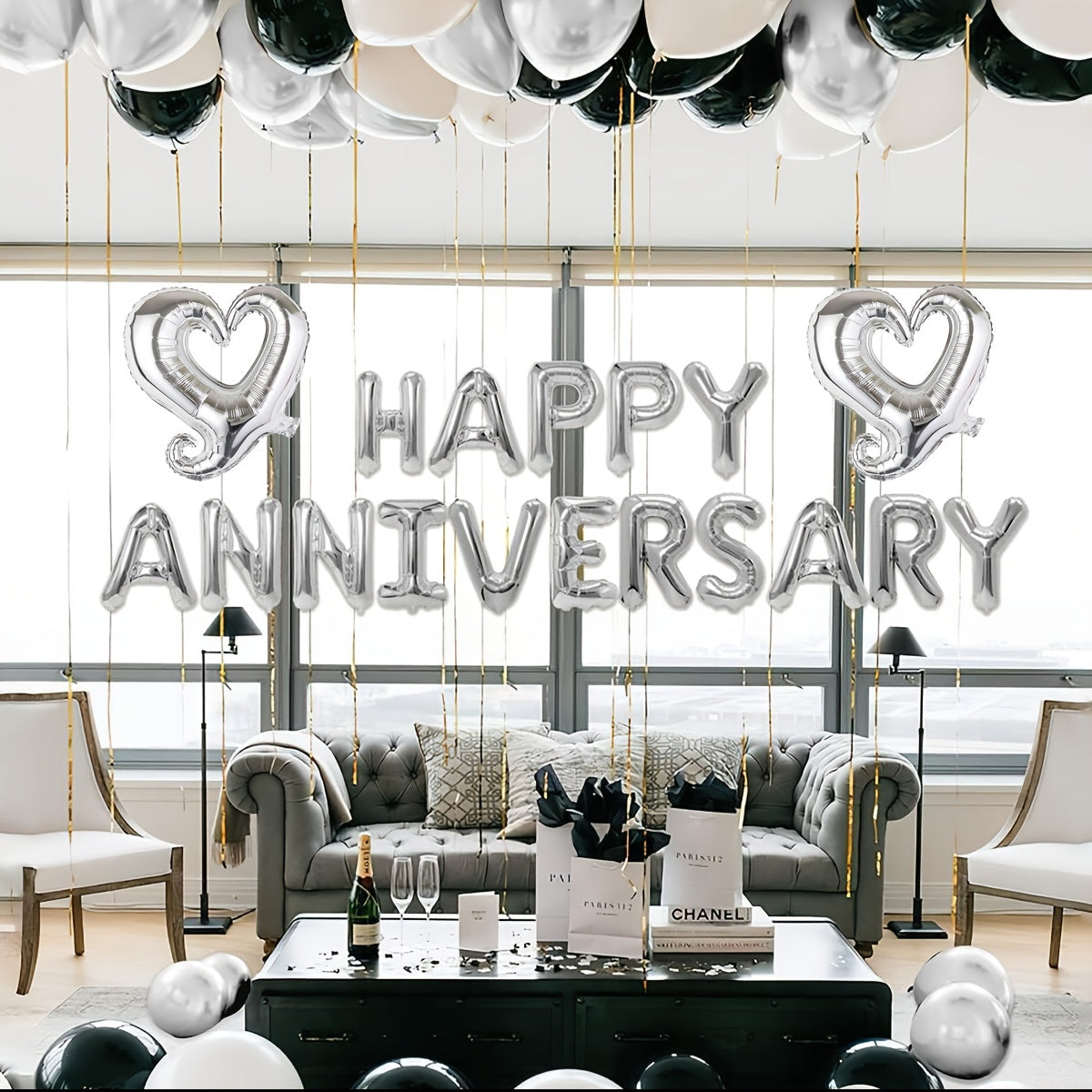 3pcs Silvery Anniversary Happy Birthday Balloon Letter 40 64 Cm